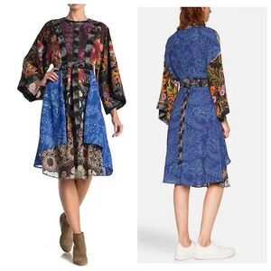 Desigual Macarena Floral Kimono Sleeve Midi Dress Sz 40 US M Layered Belted